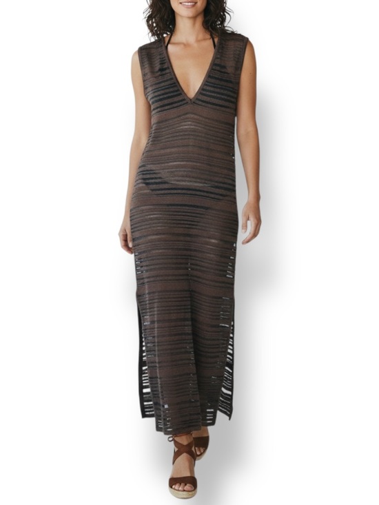 Gottex Other - 4/$20 Gottex Brown Open Knit Sleeveless Maxi Swim Cover Up Dress Side Slit